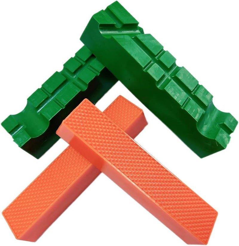 BCDHAMATE 2-Pair 5 inch Vise Jaw Pads, Magnetic Vise Jaw Protective Covers, 1 Multi-Groove Jaw Pads Set and 1 Standard Waffle Surface Jaw Pads Set, for Clamping Woodworking Metal Plastics (Green, Orange) - Image 1